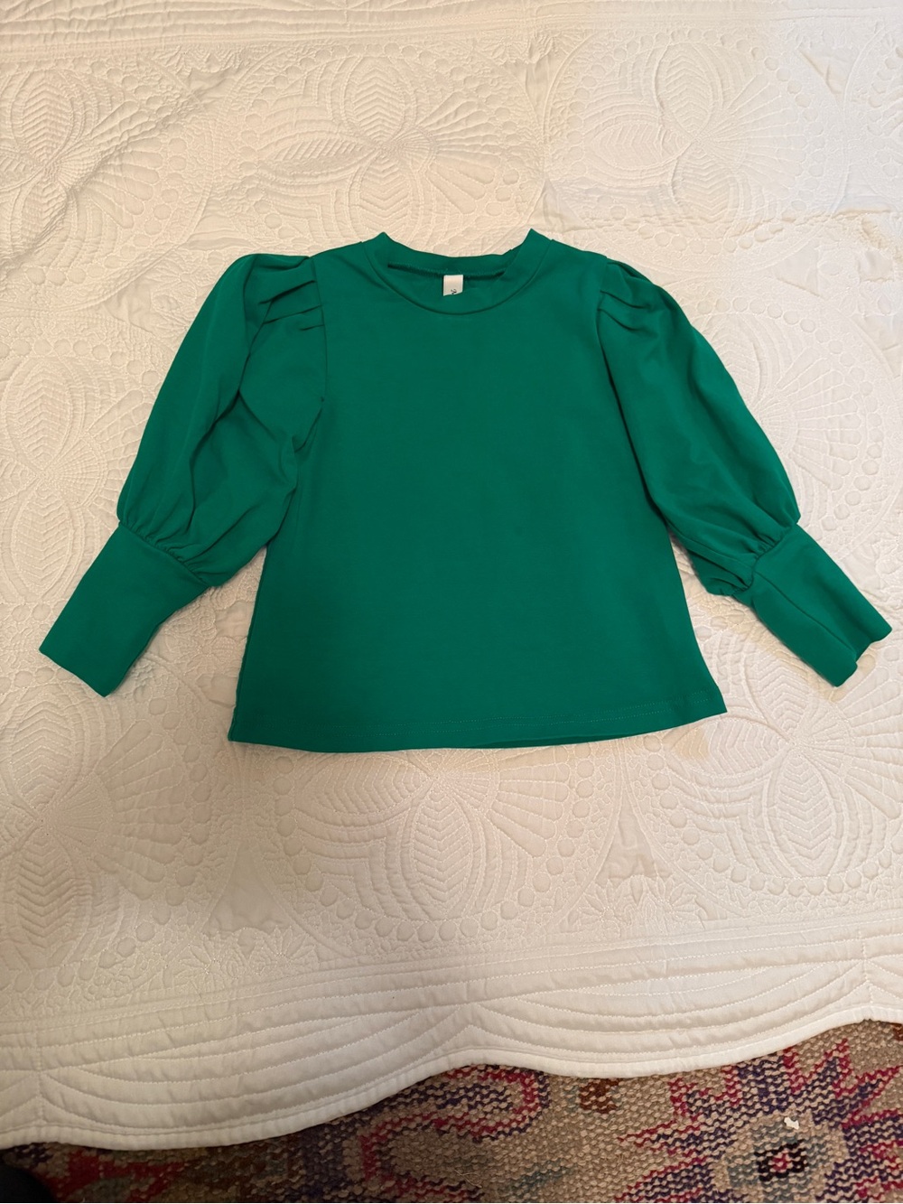 Girls' Emerald Green Puff-Sleeve Top